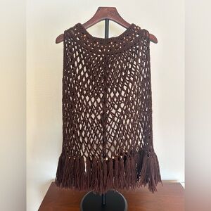 Brown Crochet Fringe Vest